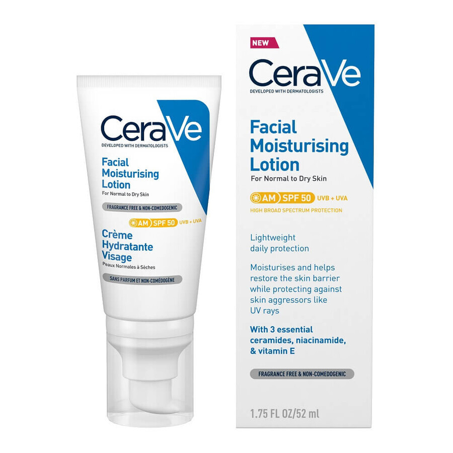 Hydraterende crème voor de normale-droge huid met SPF 50, 52 ml, CeraVe