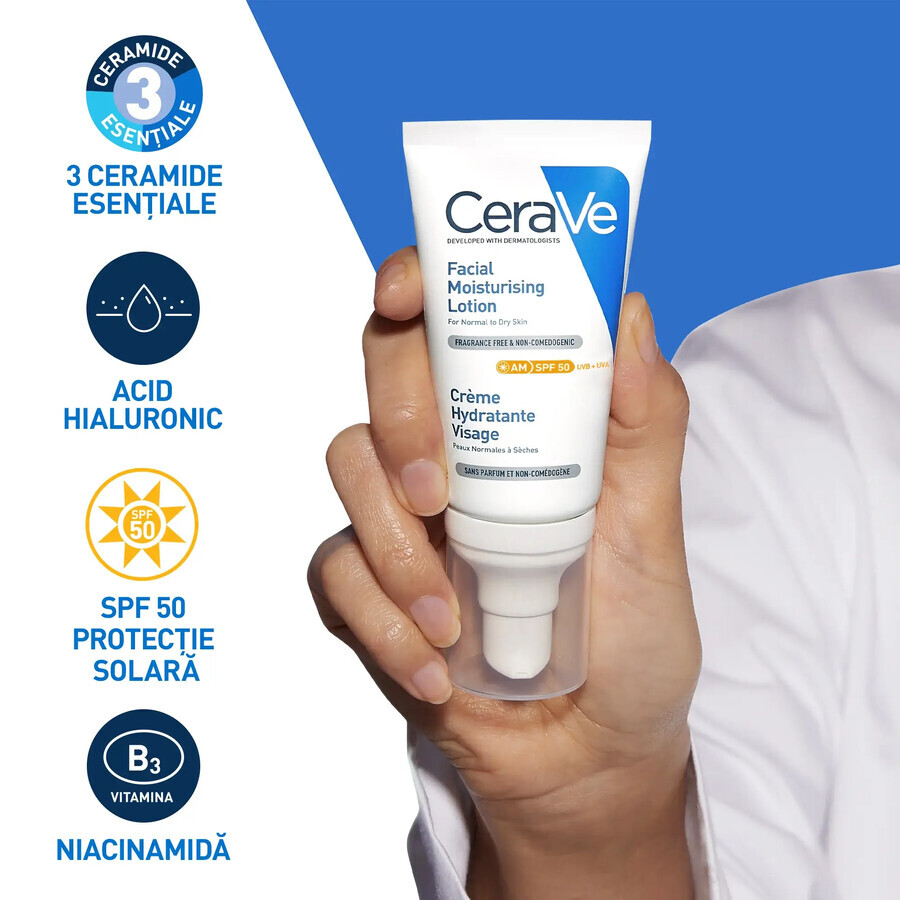 Hydraterende crème voor de normale-droge huid met SPF 50, 52 ml, CeraVe