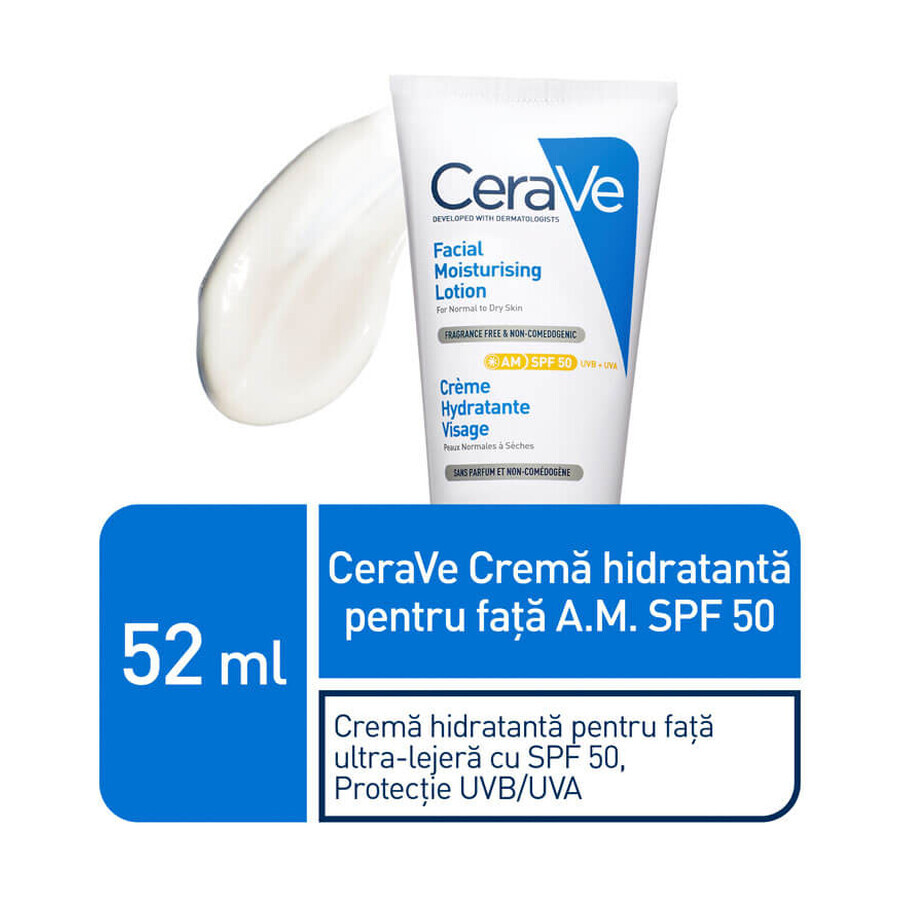 Hydraterende crème voor de normale-droge huid met SPF 50, 52 ml, CeraVe