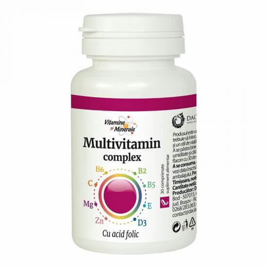 Complex de multivitamine cu acid folic, 30 comprimate, Dacia Plant