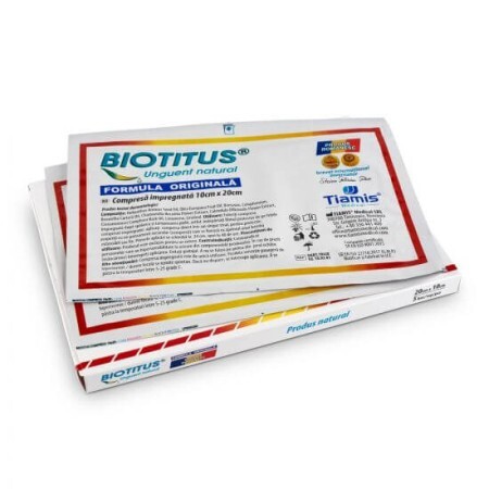 Compresa impregnata Biotitus, 10 cm x 20 cm, 10 bucati, Tiamis Medical