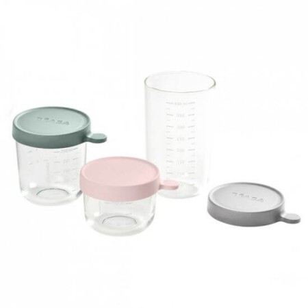 Set 3 recipiente din sticla, 150/250/400 ml, Eucalyptus, Beaba