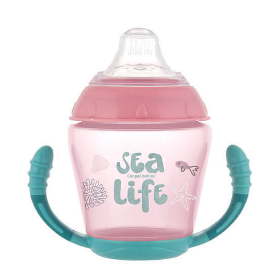 Cana anti-varsare cu cioc moale Sea life, 230 ml, Pink, Canpol Babies