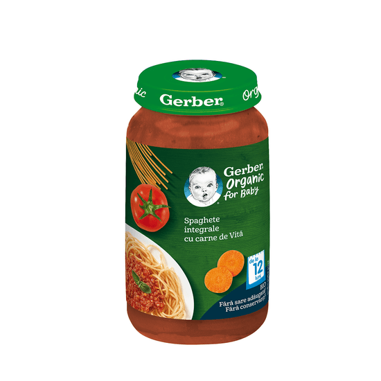 retete cu carne de vita pentru bebelusi Piure bio din spaghete cu carne de vita, 250 gr, Gerber
