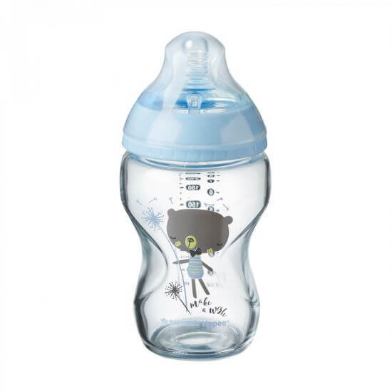 Biberon din sticla, Closer to nature, 250 ml, 0 luni+, Albastru, Tommee Tippee Mama si copilul