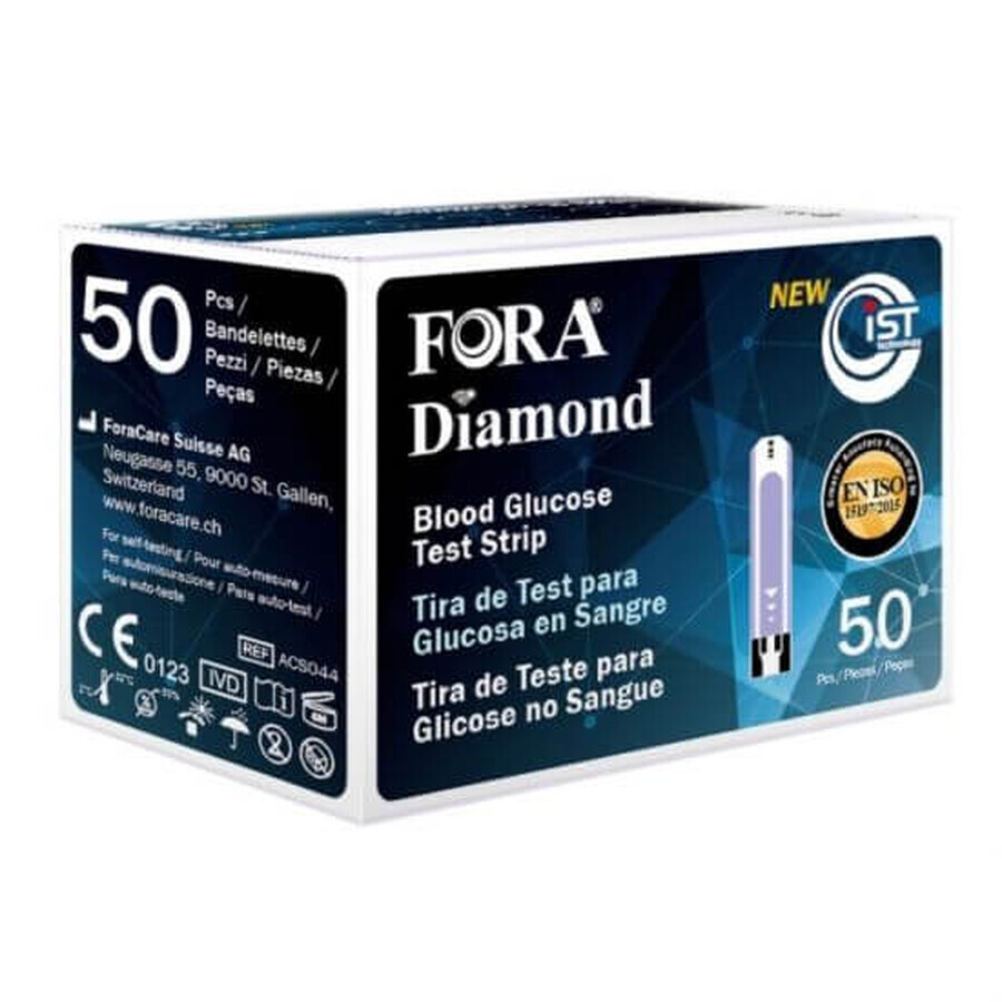Teste pentru masurarea glicemiei Fora Diamond, 50 bucati, ForaCare Suisse
