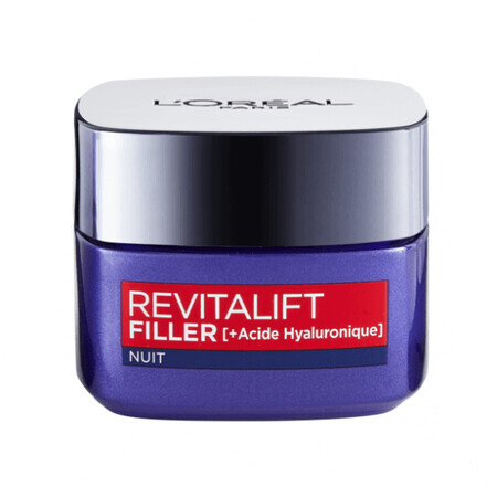 Revitalift Rellenador + Ácido Hialurónico Crema de Noche Intensiva Redensificante Antiarrugas, 50 ml, Loreal