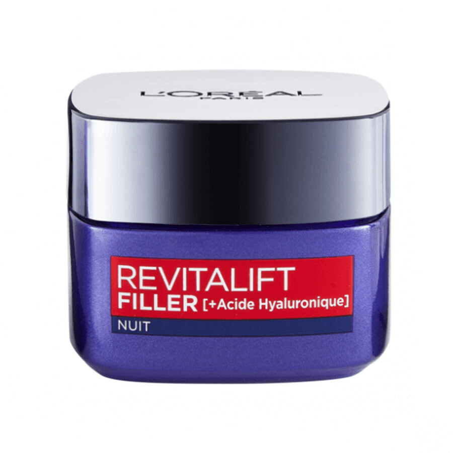 Revitalift Rellenador + Ácido Hialurónico Crema de Noche Intensiva Redensificante Antiarrugas, 50 ml, Loreal