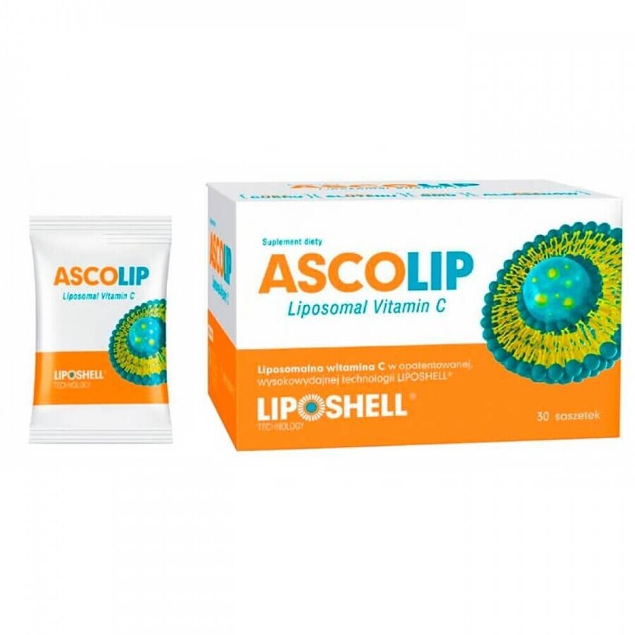 Ascolip Vitamin C Liposomal mit Orangengeschmack, 1000 mg, 30 Sachets, Liposhell