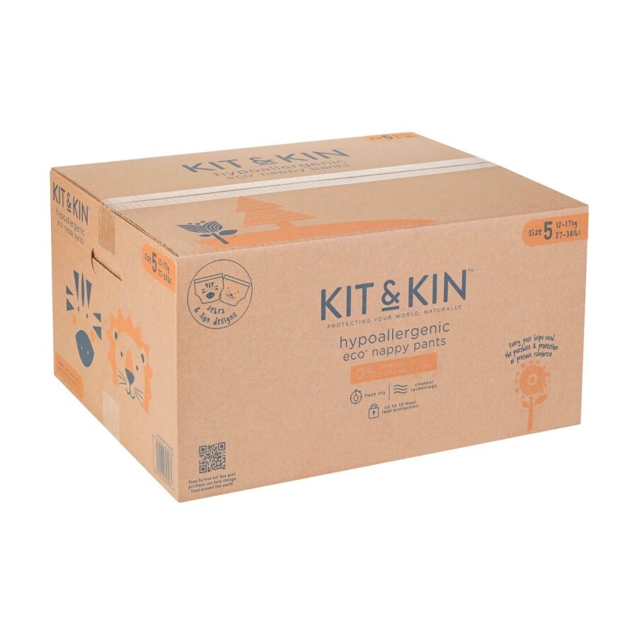 Scutece Hipoalergenice Eco Kit&Kin Pull Up Junior, Marimea 5, 12-17 kg, 120 buc