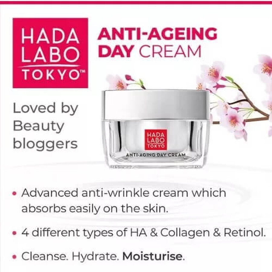 Crema hidratanta de zi si noapte pentru netezirea pielii cu acid super hialuronic, 50 ml, Hada Labo Tokyo