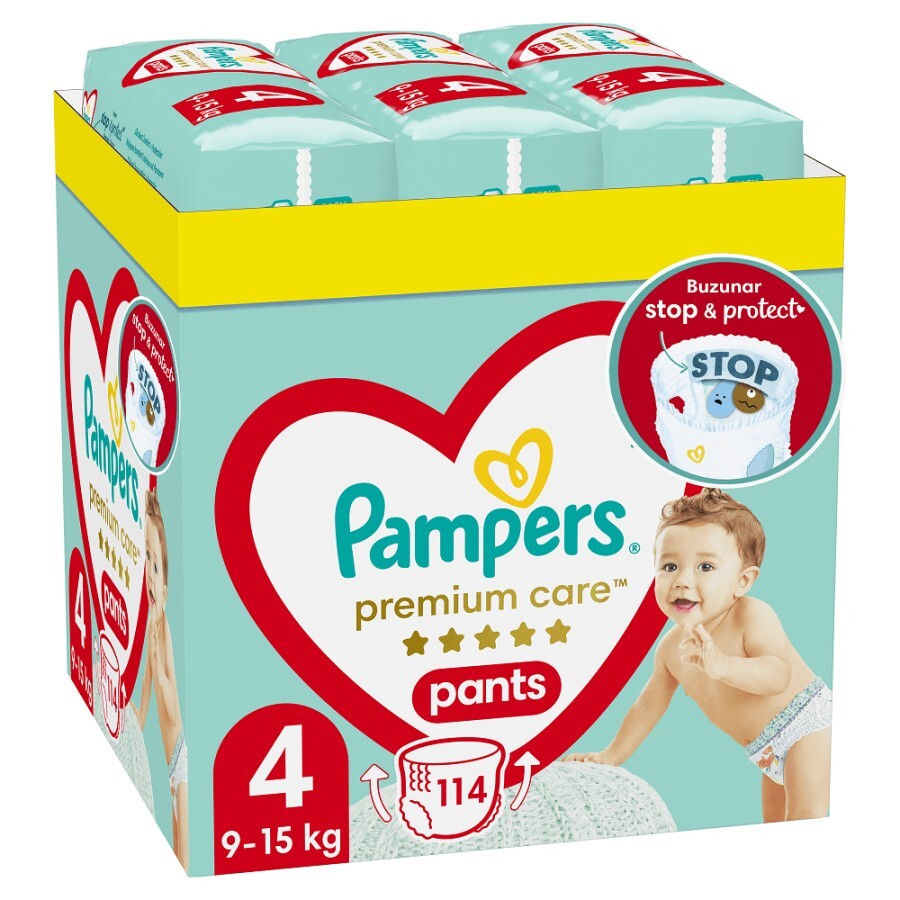 Scutece Pants Premium Care XXL Box, Nr.4, 9-15 kg, 114 buc, Pampers