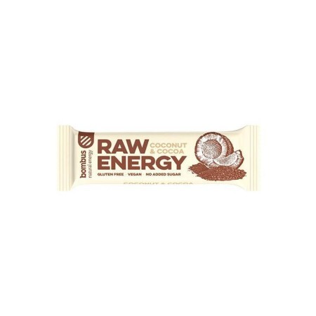 Baton energizant, Raw Energy, cu nuca de cocos si cacao x 50g, Bombus