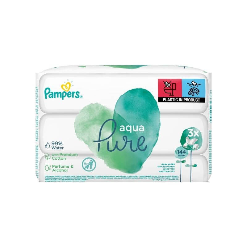 Pampers Servetele umede Aqua Pure, 3 pach, 144 buc