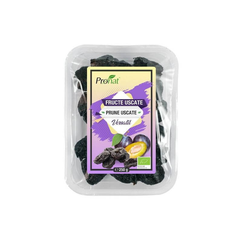 Prune bio uscate, fara samburi x 250gr, Pronat