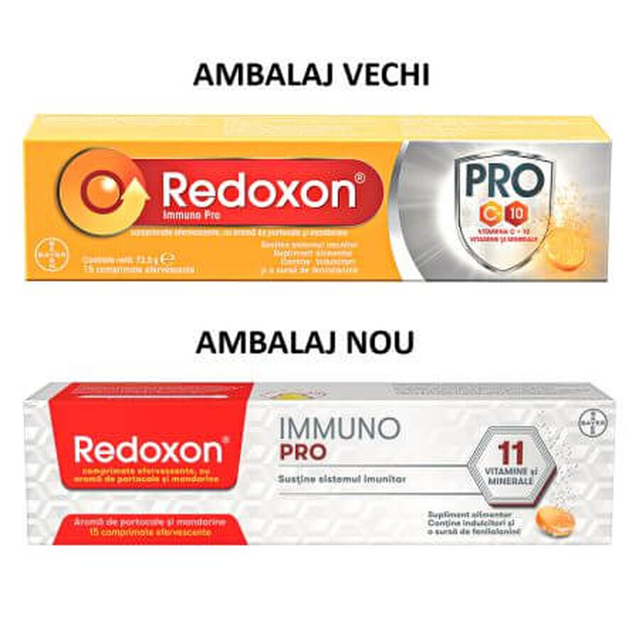 Redoxon Immuno Pro, Supliment alimentar pentru sustinerea avansata a imunitatii, 15 comprimate efervescente, Bayer