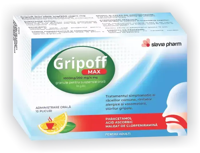 Gripoff Max 1000/200/4mg gr.susp.or x 10 plicuri, Slavia Pharm