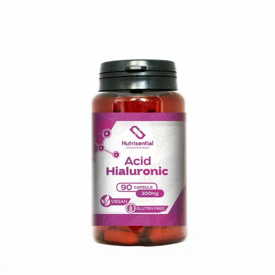 Acid Hialuronic, Vegan, 300mg, 90cps pt. 3 luni, Nutrisential
