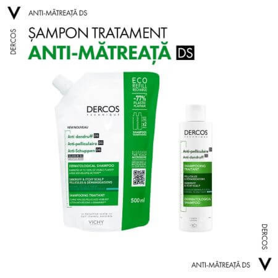Vichy Dercos Sampon anti-matreata pentru par normal/gras, format eco, 500 ml