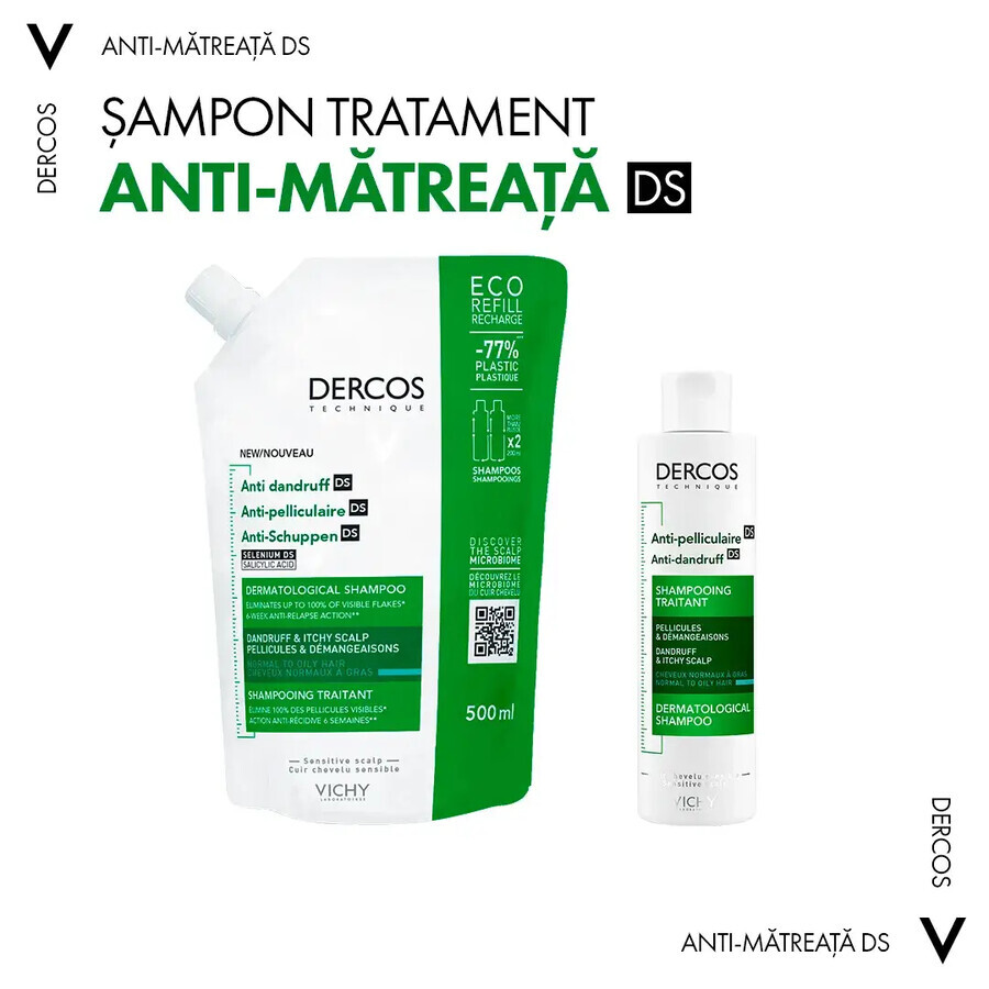 Rezervă șampon anti-mătreață pentru păr normal-gras Eco Dercos, 500 ml, Vichy