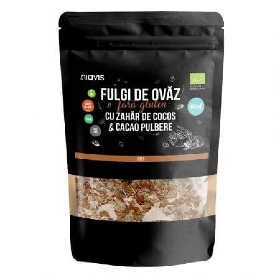 Fulgi de ovaz fini cu zahar de cocos si cacao eco, 200 g, Niavis