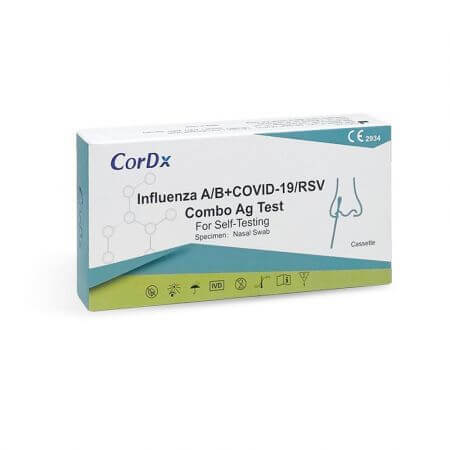 test gripa a si b dr max Kit de testare rapida pentru gripa A si B + Covid19 + RSV, 1 bucata, CorDX