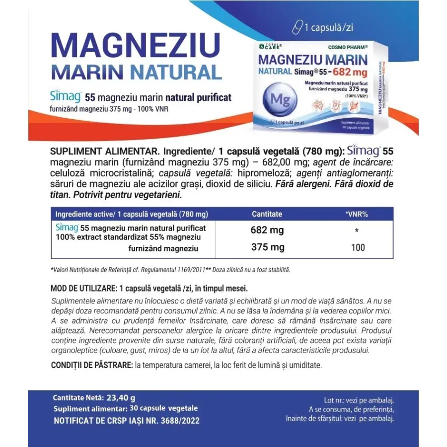 Magneziu Marin, 682 mg, 30 capsule, Cosmo Pharm