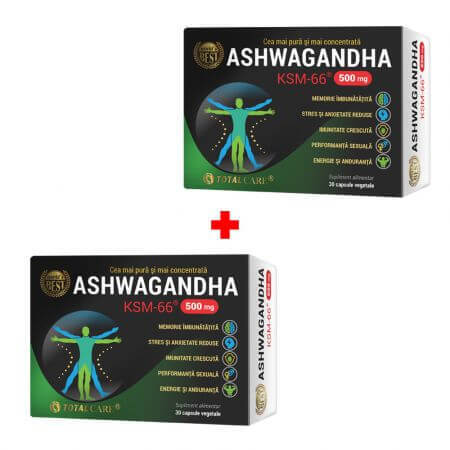 Pachet Ashwagandha KSM-66, 30 capsule vegetale + 50% reducere la al II lea produs, Cosmopharm Vitamine si suplimente