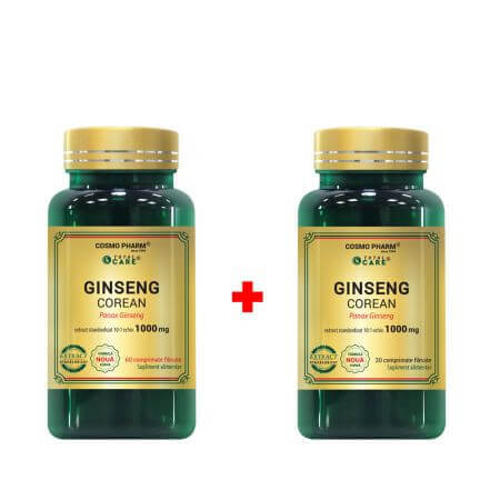 Pachet Ginseng Corean, 1000 mg, 60 + 30 tablete, Cosmopharm