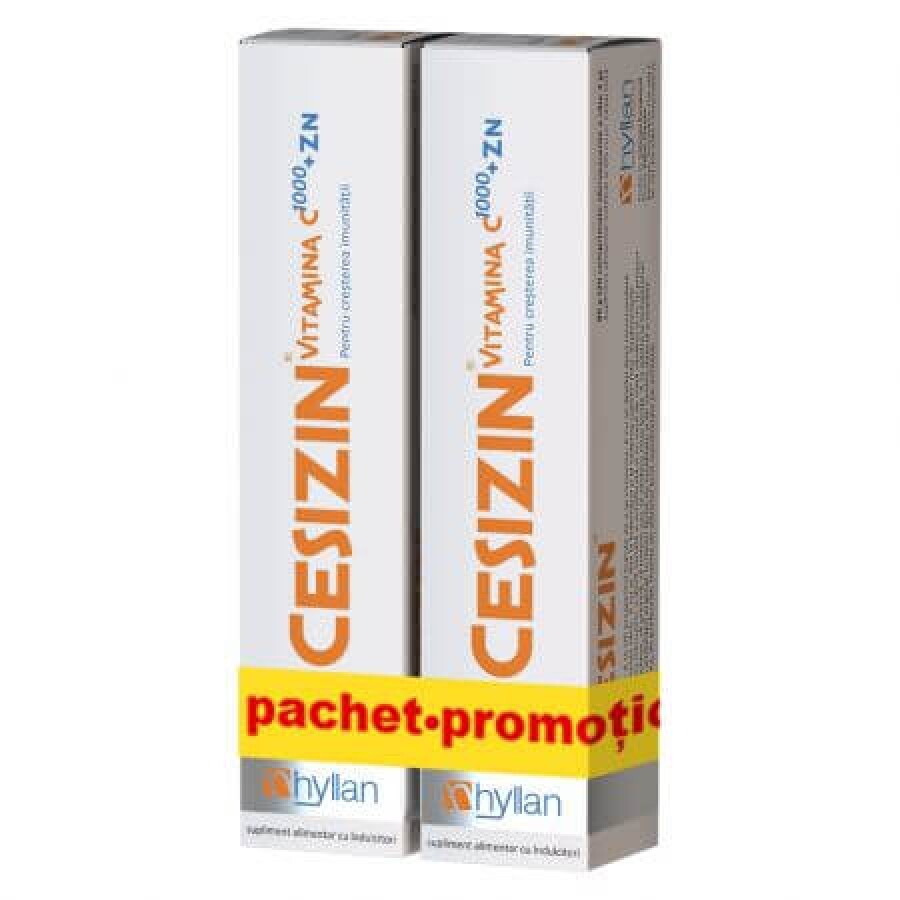 Pachet Promotional 1+1 Cesizin Vitamina C 1000 +Zn  Hyllan, 2 x 20 comprimate efervescente, Hyllan