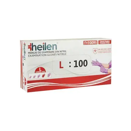 Set 100 Manusi Heilen, de unica folosinta din nitril, nepudrate, Violet, L