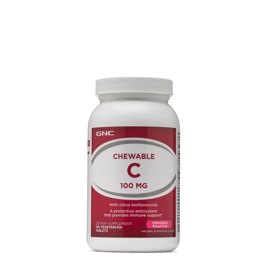 Gnc Chewable C 100 Mg, Vitamina C Masticabila Pentru Copii, Cu Bioflavonoide, Acerola Si Pudra De Macese,180 Tb
