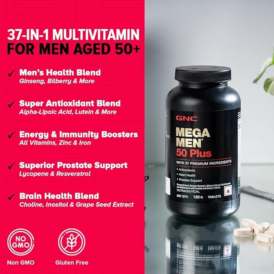 Gnc Mega Men 50 Plus, Complex De Multivitamine Pentru Barbati, 60 Tb