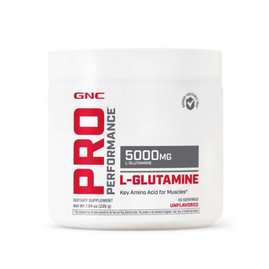 Gnc Pro Performance Micronized L-glutamine 5000 Mg, L-glutamina Micronizata Pudra Fara Aroma, 225 G