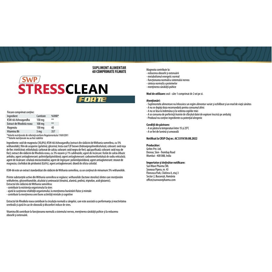 Stressclean Forte, 60 comprimate, Sun Wave Pharma