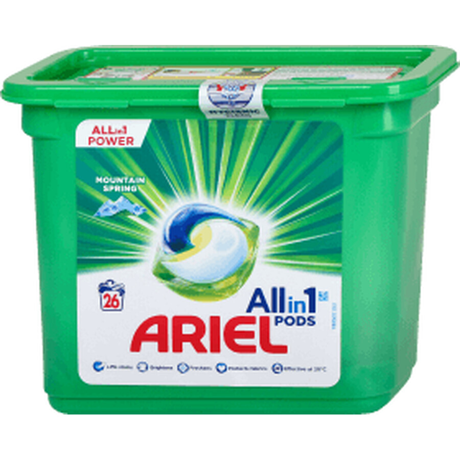 Ariel Detergent de rufe All in 1 PODS Mountain Spring, 26 buc