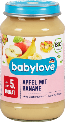 Babylove Piure de măr și banane 5+, 190 g