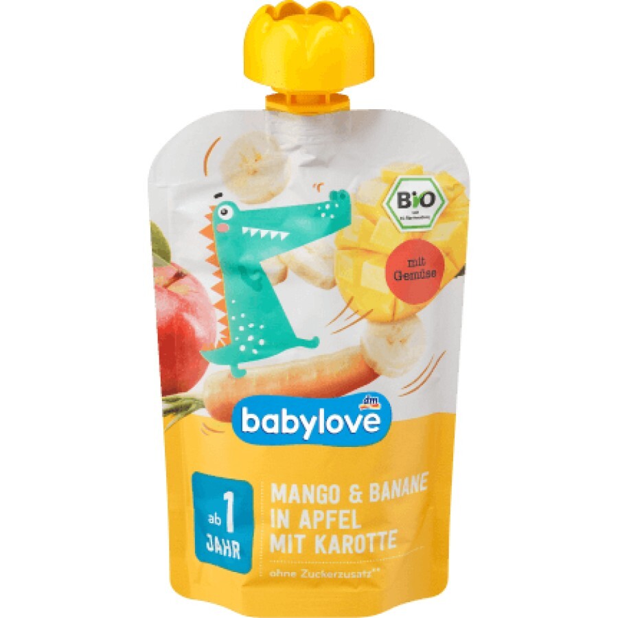 Babylove Pouches de mango cu banană și morcov ECO, 12+, 100 g