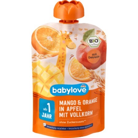 Babylove Pouches de mango cu portocale și măr ECO, 12+, 100 g