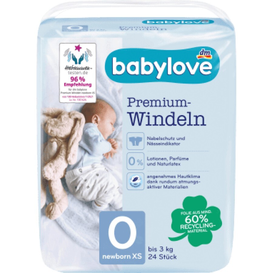 Babylove Premium scutece pentru nou născuți, până la 3kg, 24 buc