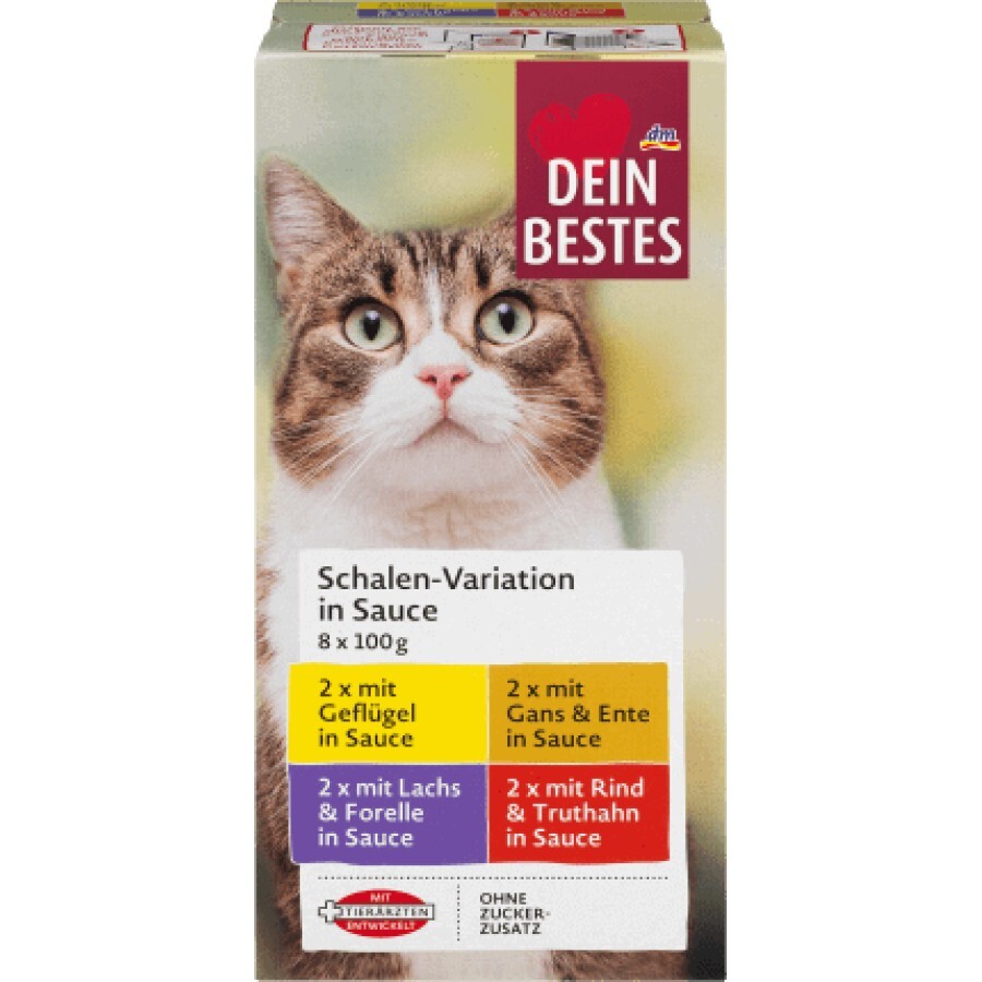 Dein Bestes caserolă hrană umedă pentru pisici în sos 8*100g, 800 g