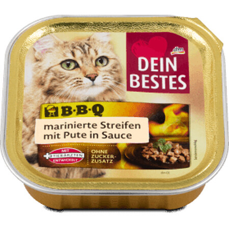 Dein Bestes caserolă pentru pisici BBQ fâșii de curcan, 100 g
