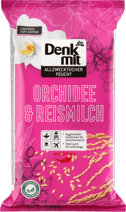 Denkmit Șervețele umede universale Orhidee & Lapte de orez, 50 buc