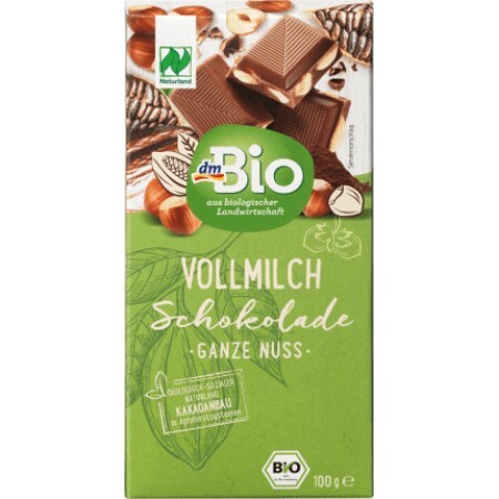 DmBio Ciocolată cu lapte și alune, 100 g