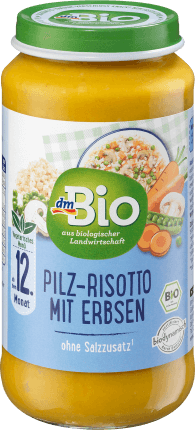 DmBio Meniu vegetarian risotto cu ciuperci si mazăre ECO 12+, 250 g