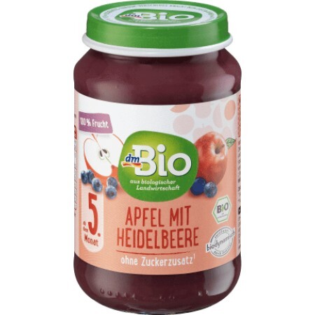 DmBio Piure de fructe cu mere și afine ECO 5+, 190 g