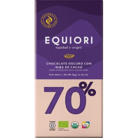 Equiori Ciocolată neagră 70%, 80 g