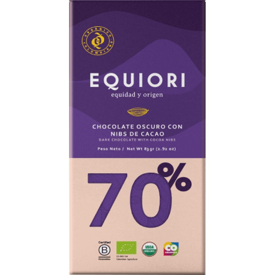 Equiori Ciocolată neagră 70%, 80 g