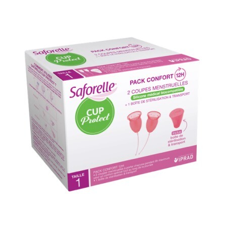 Cupe menstruale din silicon biocompatibil Saforelle, Mărimea 1, 2 bucăți, Laboratoarele Iprad