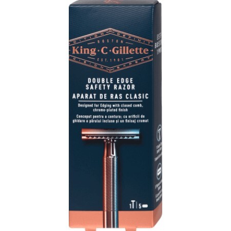 King C. Gillette Aparat clasic de ras cu lame de rezervă, 1 buc